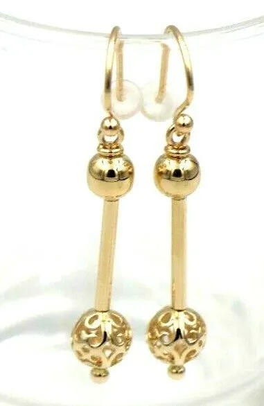 Genuine 9ct 9kt Yellow, Rose or White Gold Spinning 6mm Plain   8mm 45mm drop Filigree Ball Drop Earrings