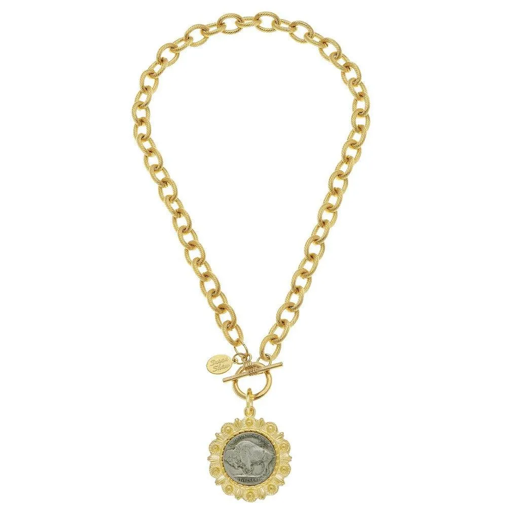 Genuine Buffalo Nickel on 24kt Gold Plated Necklace