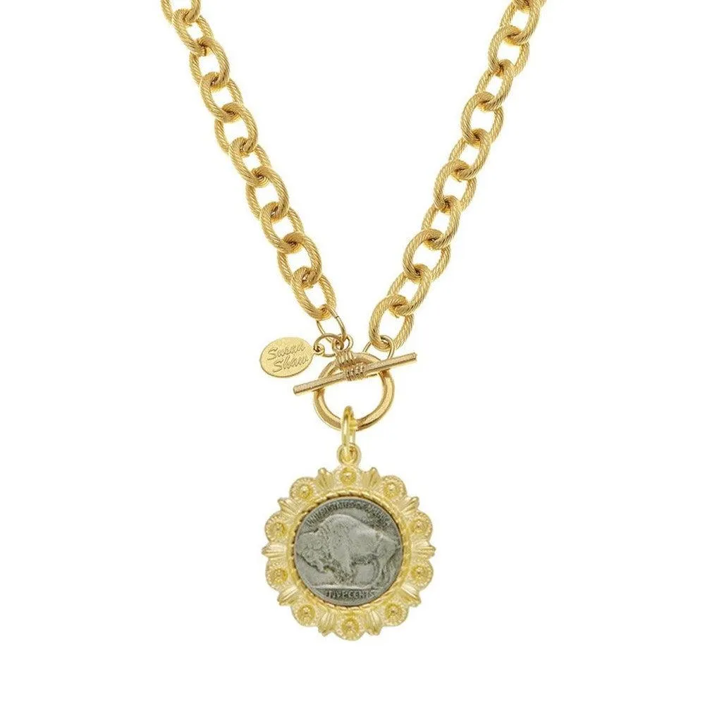 Genuine Buffalo Nickel on 24kt Gold Plated Necklace