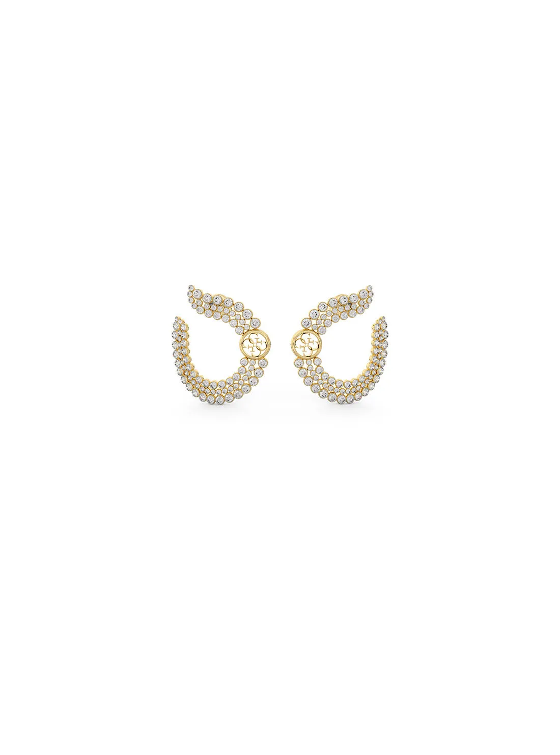 Gold Crystal Illusion Logo Stud Earrings