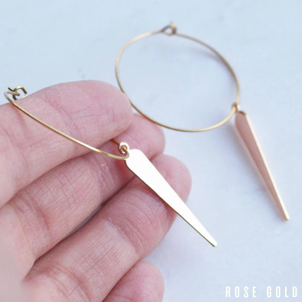 Gold Hoop Earrings with Brass Spike