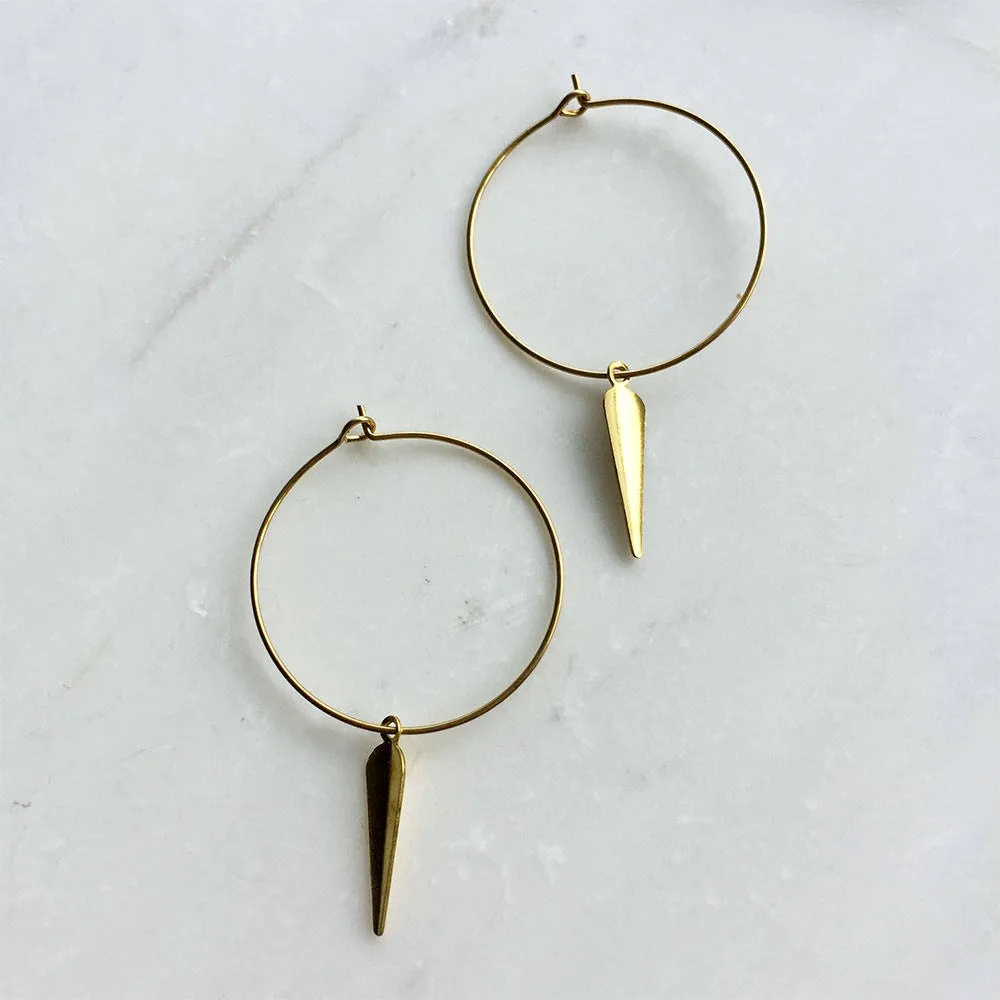 Gold Hoop Earrings with Brass Spike