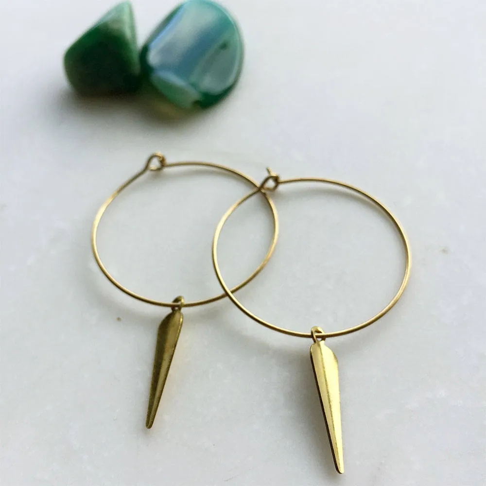 Gold Hoop Earrings with Brass Spike