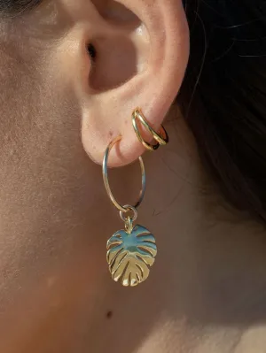 Gold Monstera Charm Huggie Hoop Earrings - Alohi