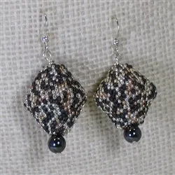 Gray and Camel Beaded Seed Bead Earrings