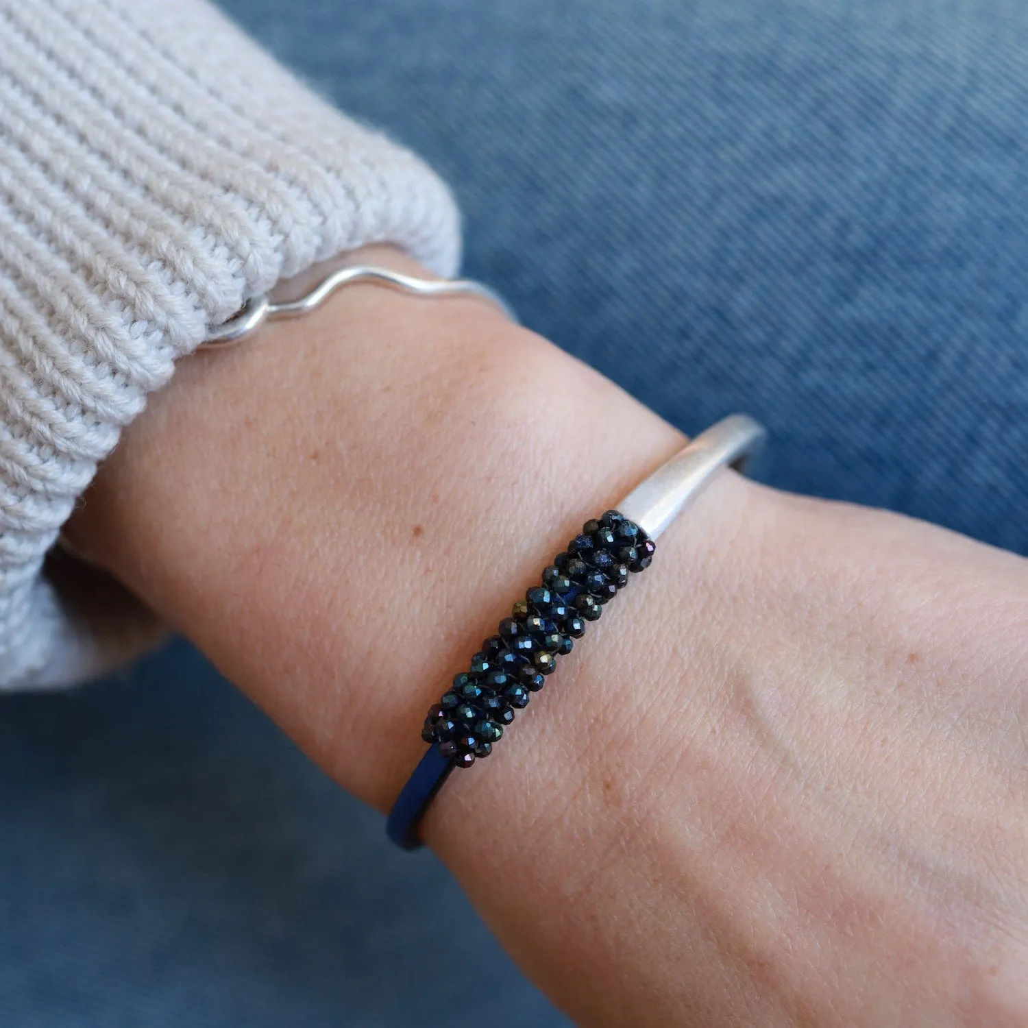 Hand Stitched Mystic Blue Spinel Bracelet