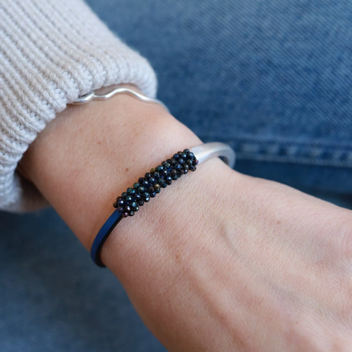 Hand Stitched Mystic Blue Spinel Bracelet