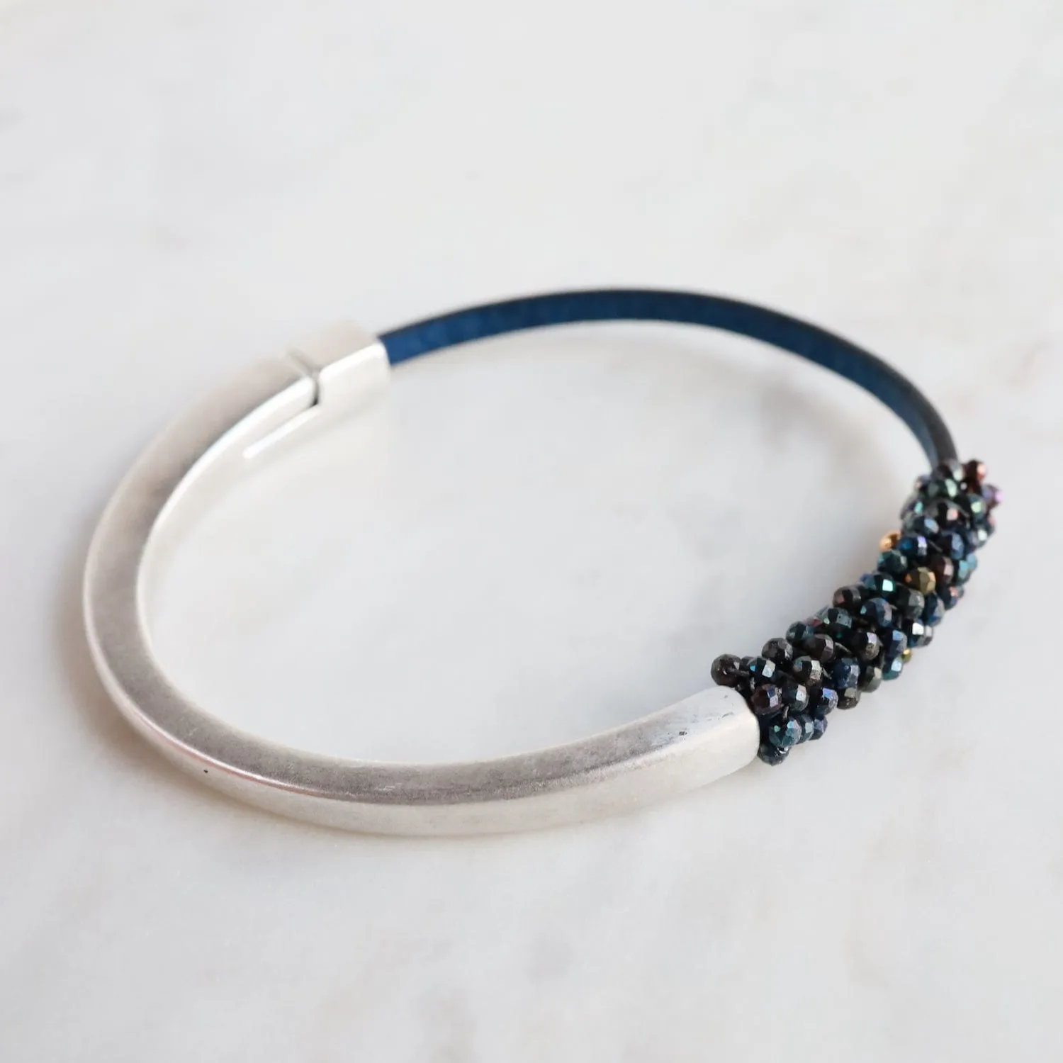 Hand Stitched Mystic Blue Spinel Bracelet