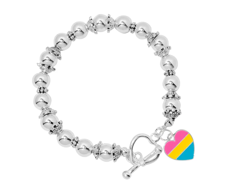 Heart-Shaped Pansexual Flag Charm Beaded Bracelets