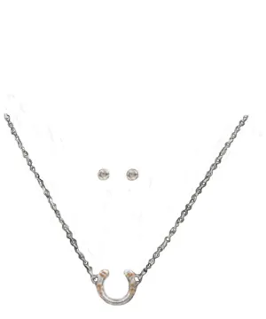 Horseshoe Necklace And Crystal Stud Earrings Set