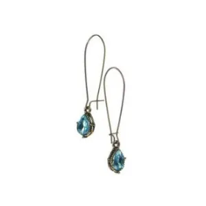 Hot Tomato Teal Teardrop Crystal Earrings on Elongated Wire Hook