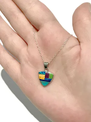 Inlaid Gemstone Triangle Necklace