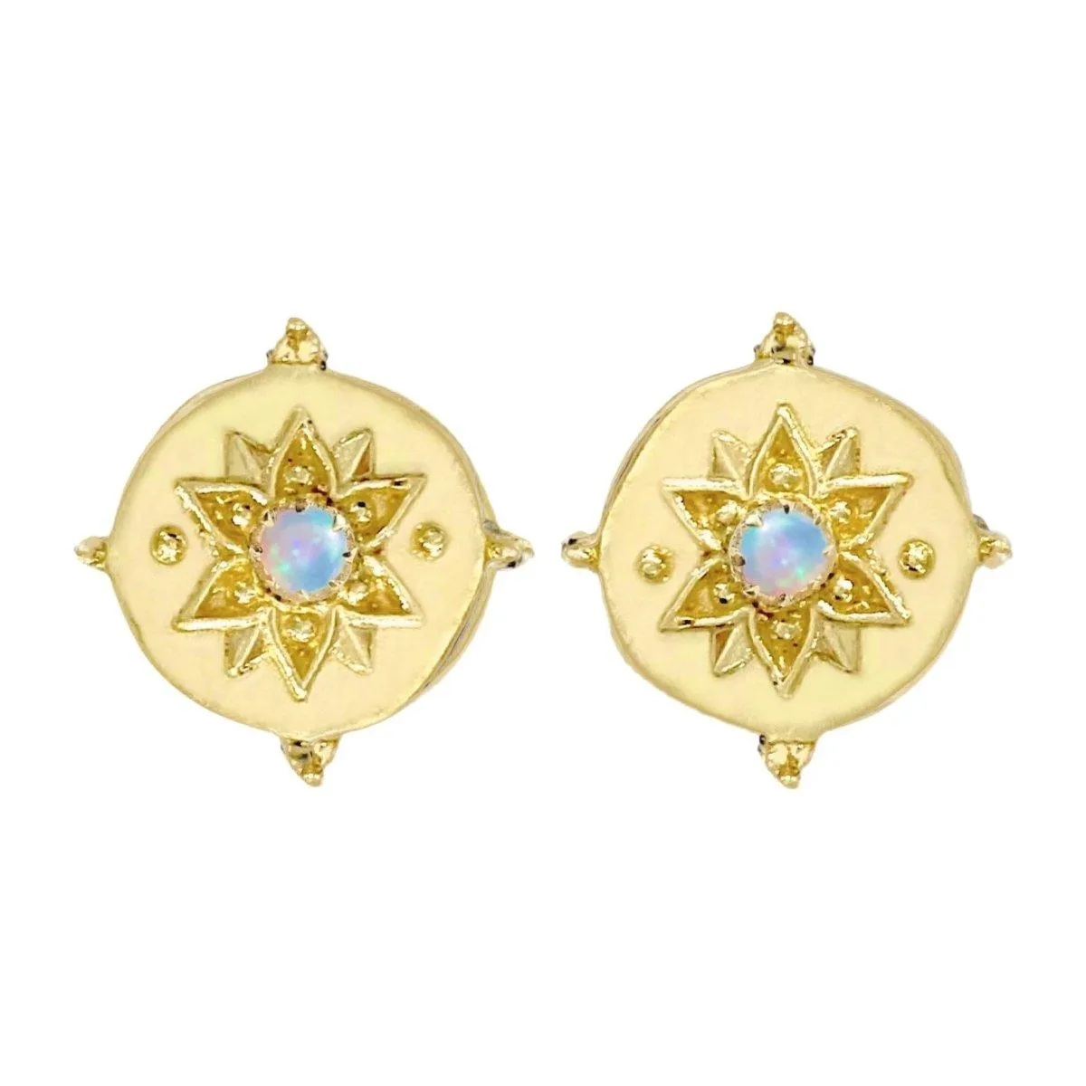 Intricate Vera May Gold Opal Stud Earrings