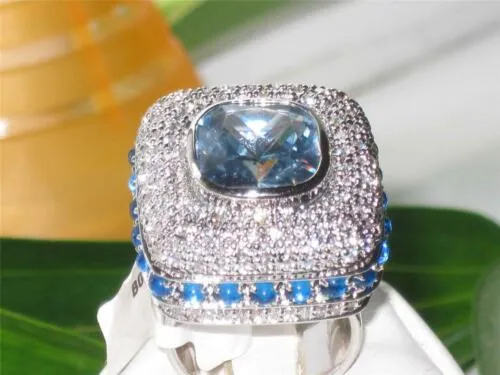 Jewellery Kingdom Cocktail Spinel Pave Cubic Zirconia Silver Rhodium Ladies Blue Topaz Ring