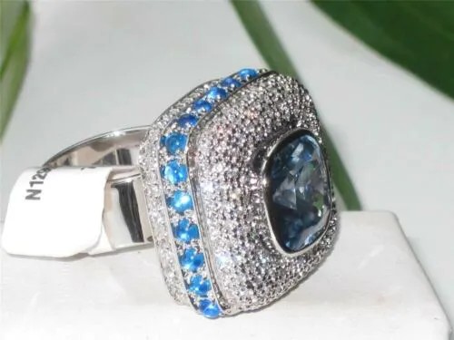 Jewellery Kingdom Cocktail Spinel Pave Cubic Zirconia Silver Rhodium Ladies Blue Topaz Ring