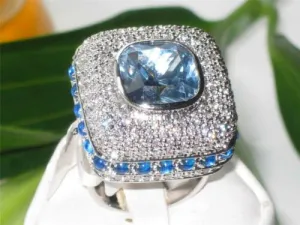 Jewellery Kingdom Cocktail Spinel Pave Cubic Zirconia Silver Rhodium Ladies Blue Topaz Ring