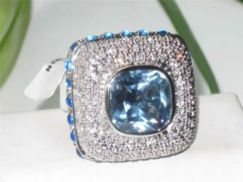 Jewellery Kingdom Cocktail Spinel Pave Cubic Zirconia Silver Rhodium Ladies Blue Topaz Ring