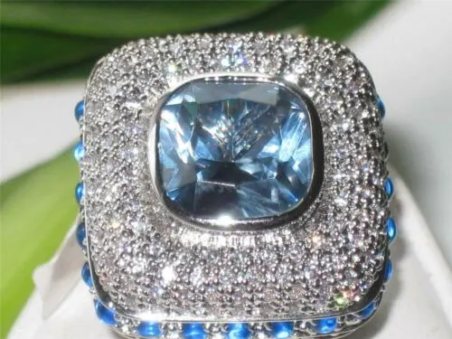 Jewellery Kingdom Cocktail Spinel Pave Cubic Zirconia Silver Rhodium Ladies Blue Topaz Ring