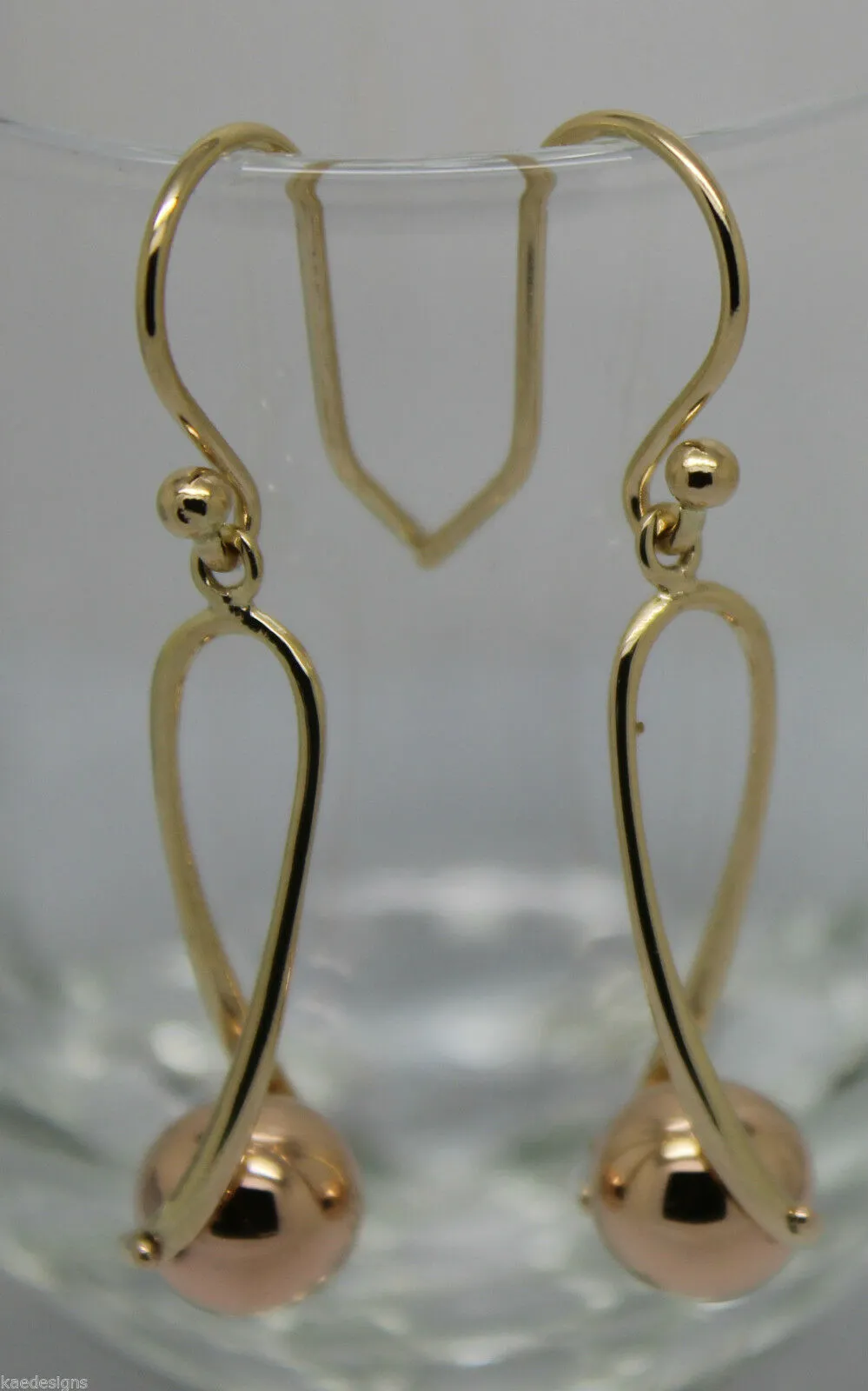 Kaedesigns New 9ct 9kt Yellow & Rose Gold 8mm Ball Drop Earrings