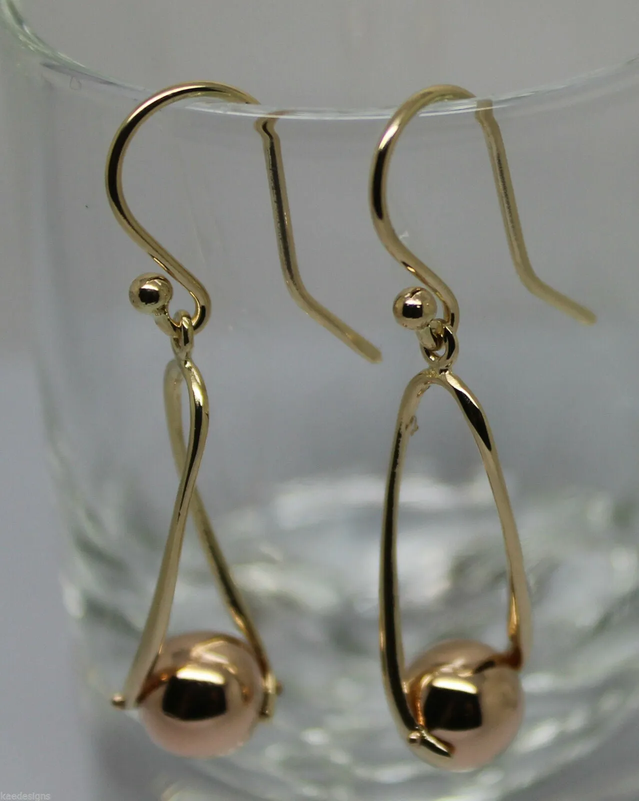 Kaedesigns New 9ct 9kt Yellow & Rose Gold 8mm Ball Drop Earrings