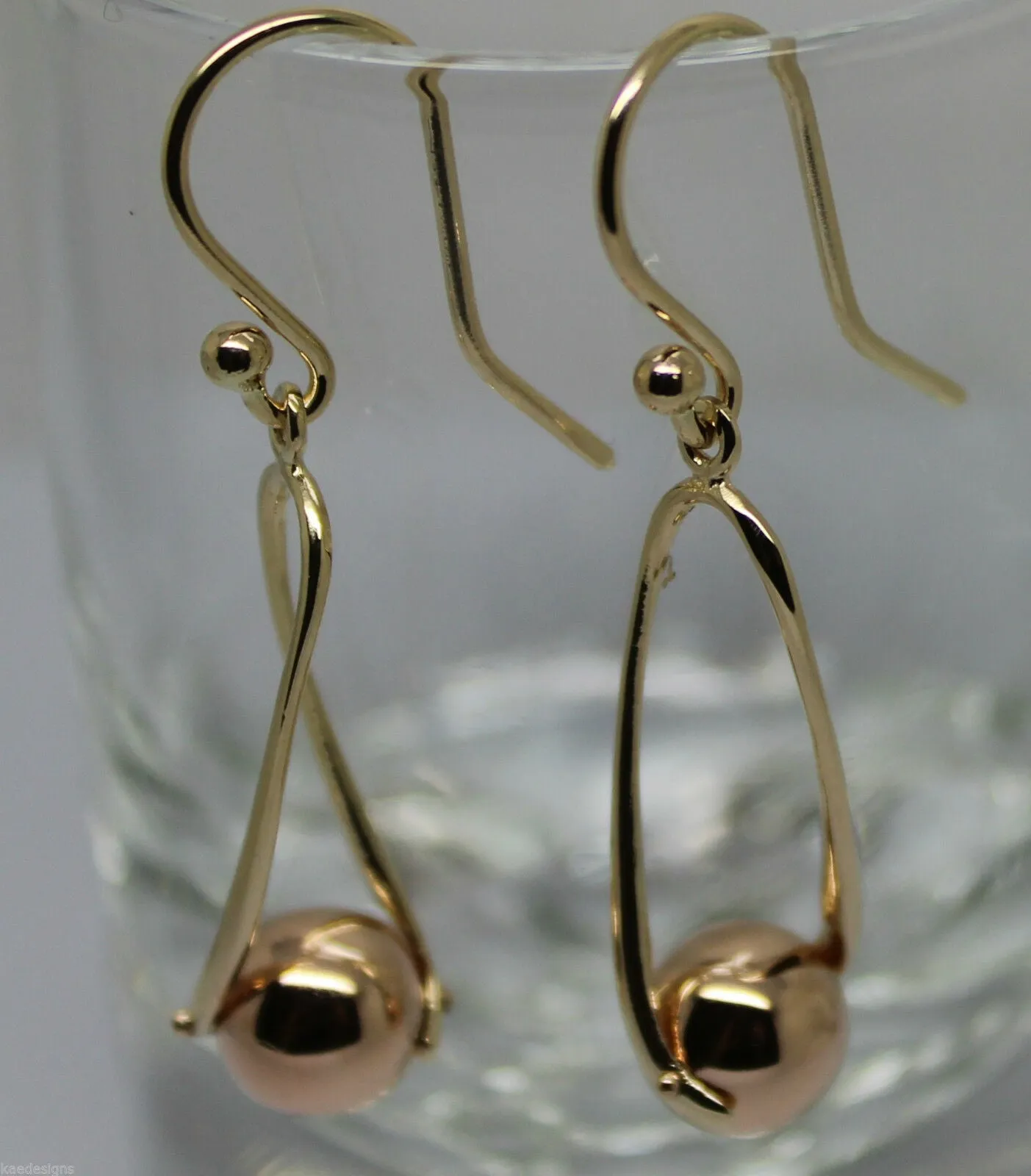 Kaedesigns New 9ct 9kt Yellow & Rose Gold 8mm Ball Drop Earrings