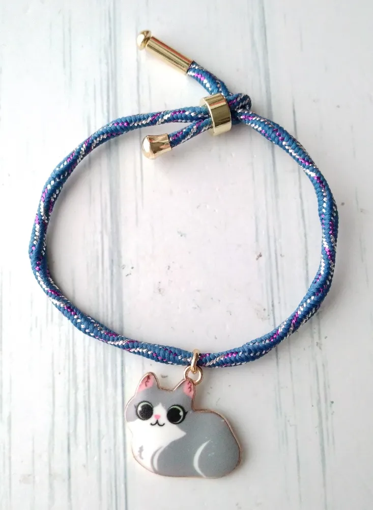 Kelly Doe Eyed Cat Metallic Corded Slider Bracelet