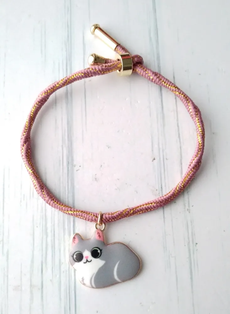 Kelly Doe Eyed Cat Metallic Corded Slider Bracelet