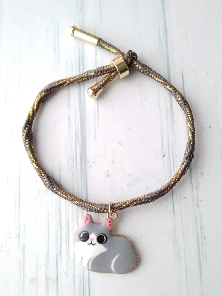 Kelly Doe Eyed Cat Metallic Corded Slider Bracelet