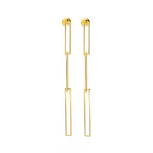 Ladies 14K Yellow Gold Interlocking Paper Clip Links Dangle Drop Earrings