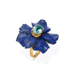 Lapis Flower Ring with Blue Topaz