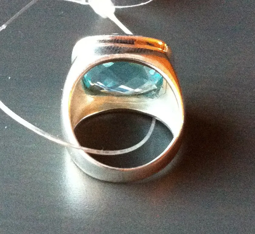 Large Square Blue Topaz Ring - Size 5