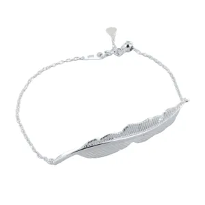 Large Sterling Silver Feather Slider Bracelet