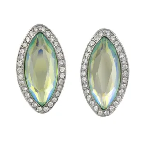 Light Green Marquis Glass with Clear Crystals Clip Earring - REC281C