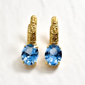 Long Aquamarine Earrings - Blue Tribal Earrings, Gold Aquamarine Earrings