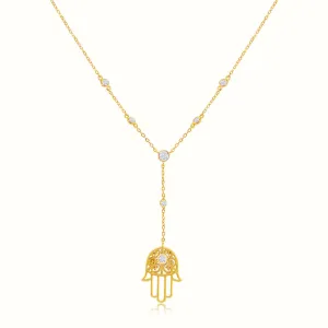 Lovergirl Bezel Diamond Tribal Hamsa Hand Necklace Pendant Women's Vermeil