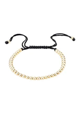 Macrame Mens Black Metal Bead Bracelet Gold