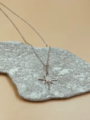 Medium Star Pendant Sterling Silver Necklace in Silver Tone