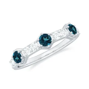 Minimal London Blue Topaz and Diamond Half Eternity Ring