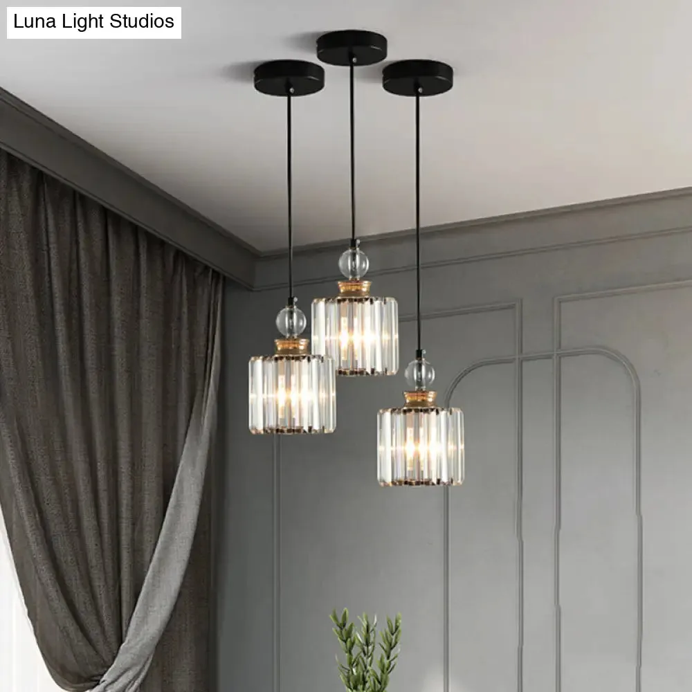 Modern Black Cylinder Pendant Lamp Kit with Crystal Prisms Shade - 1/3-Head Ceiling Pendant