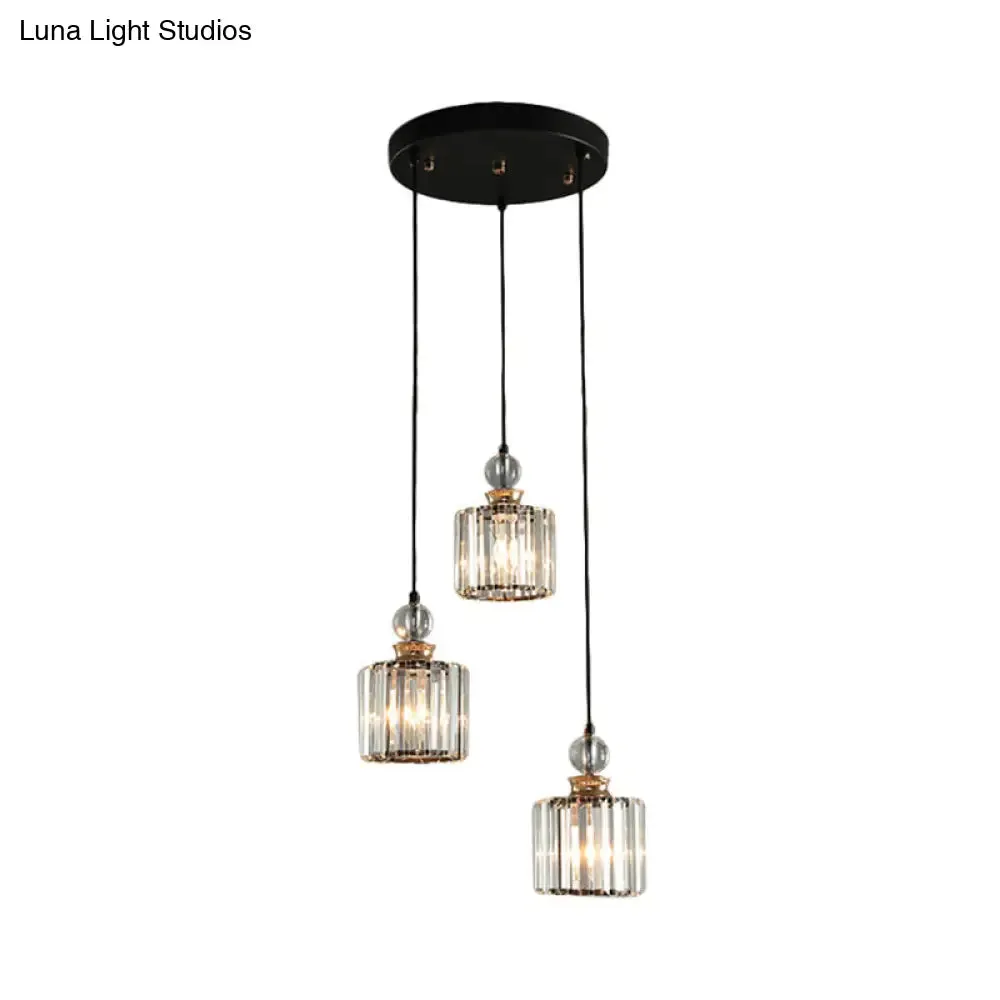 Modern Black Cylinder Pendant Lamp Kit with Crystal Prisms Shade - 1/3-Head Ceiling Pendant