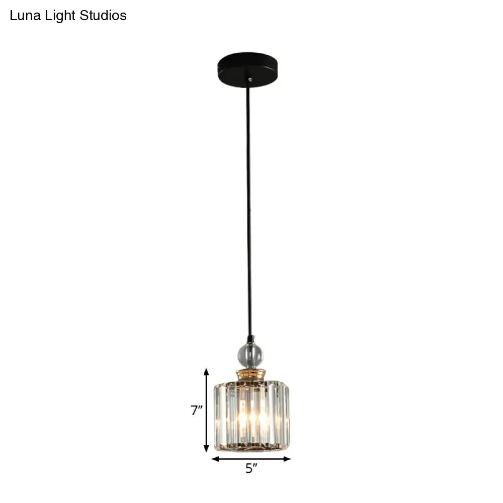 Modern Black Cylinder Pendant Lamp Kit with Crystal Prisms Shade - 1/3-Head Ceiling Pendant