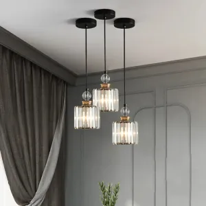 Modern Black Cylinder Pendant Lamp Kit with Crystal Prisms Shade - 1/3-Head Ceiling Pendant