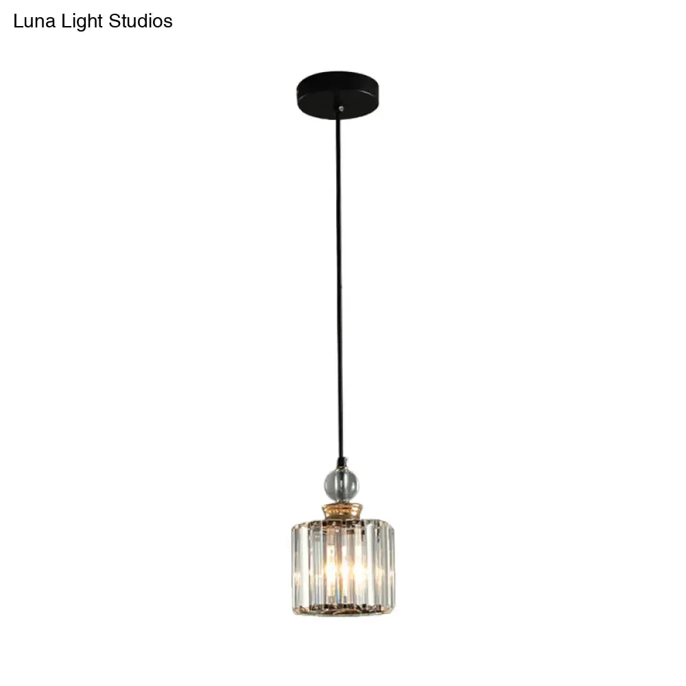 Modern Black Cylinder Pendant Lamp Kit with Crystal Prisms Shade - 1/3-Head Ceiling Pendant