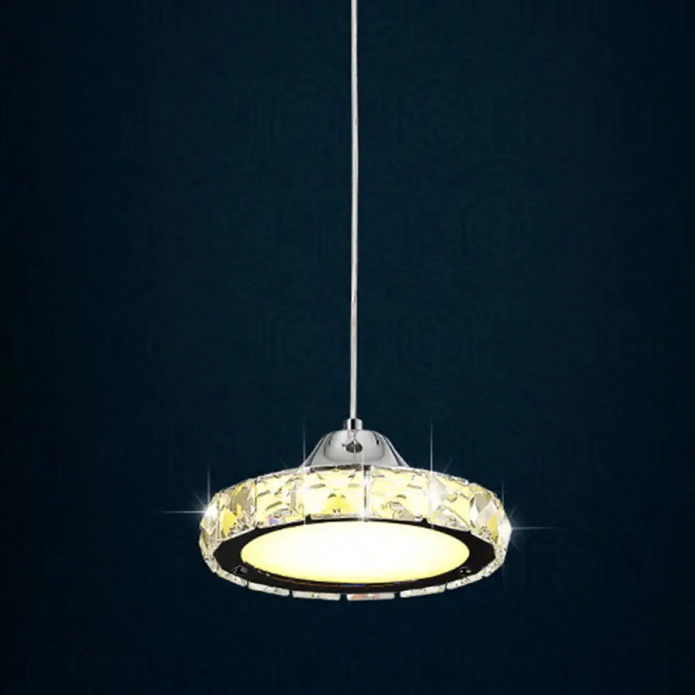 Modern Crystal Embedded LED Pendant Ceiling Light with Chrome Finish