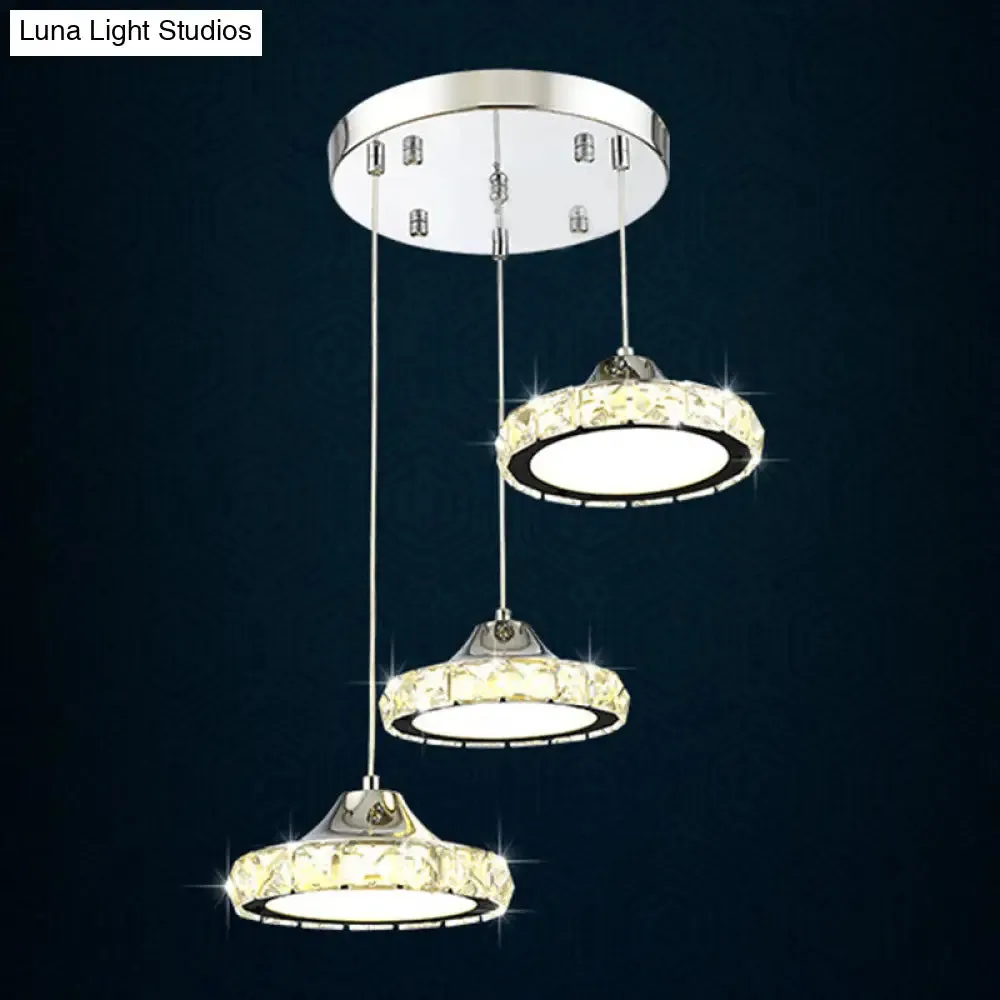 Modern Crystal Embedded LED Pendant Ceiling Light with Chrome Finish