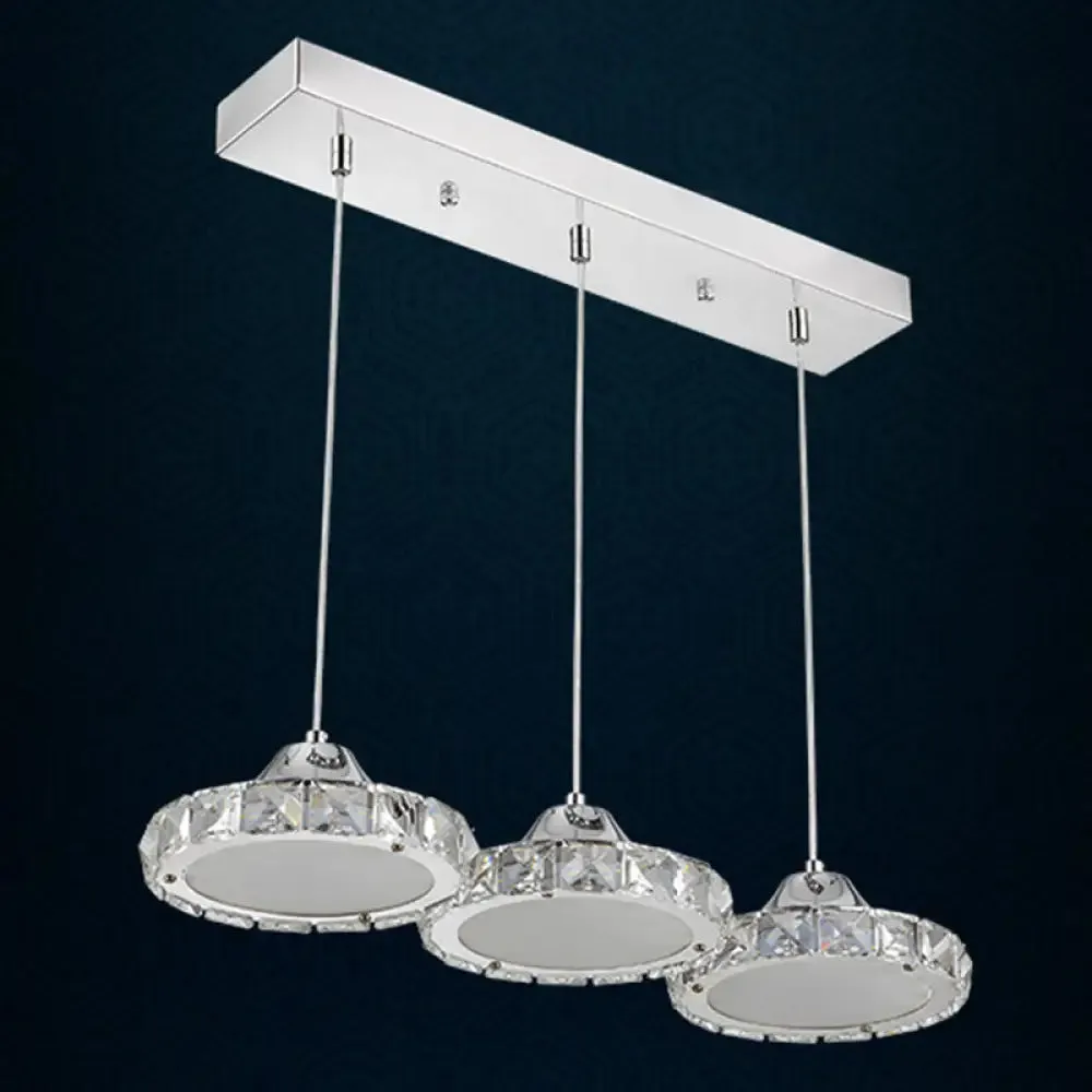 Modern Crystal Embedded LED Pendant Ceiling Light with Chrome Finish