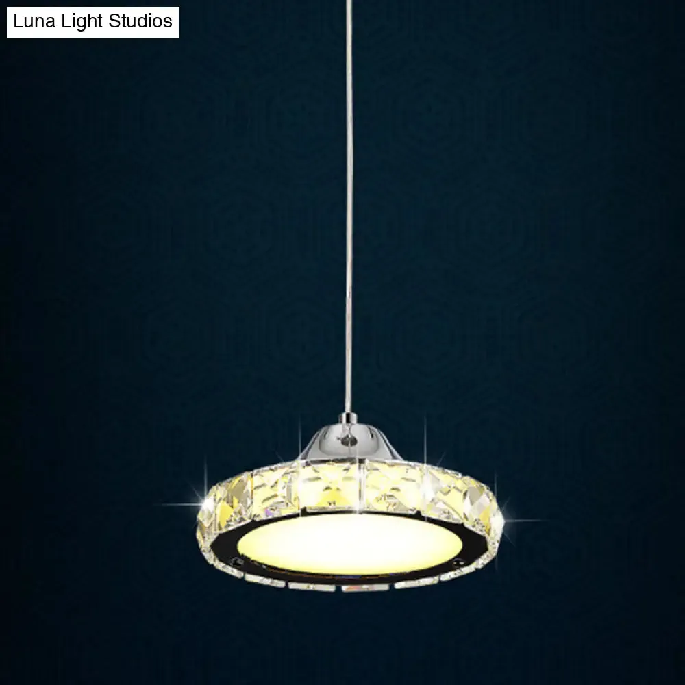 Modern Crystal Embedded LED Pendant Ceiling Light with Chrome Finish