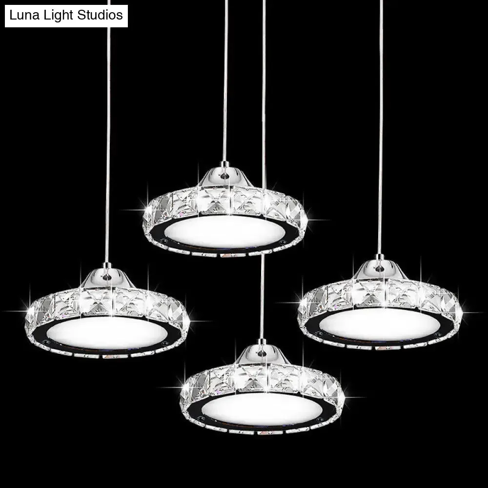 Modern Crystal Embedded LED Pendant Ceiling Light with Chrome Finish