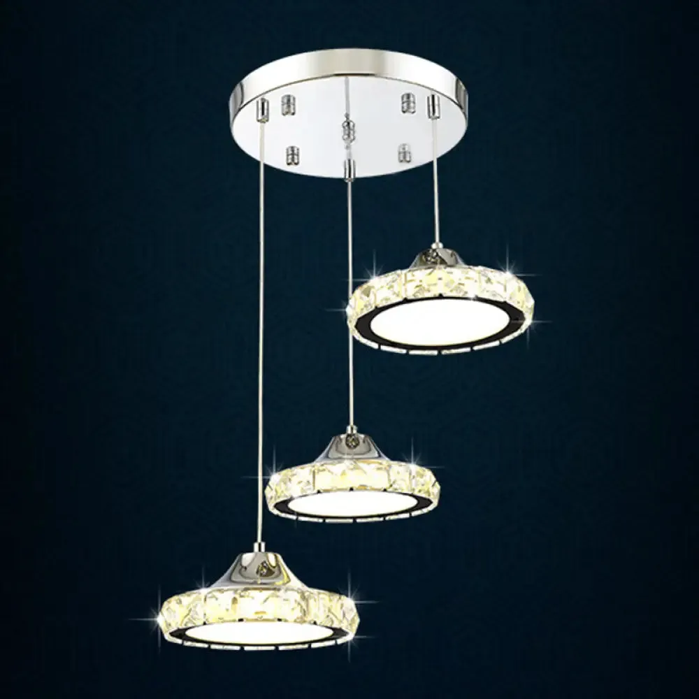 Modern Crystal Embedded LED Pendant Ceiling Light with Chrome Finish