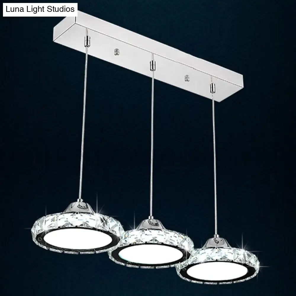 Modern Crystal Embedded LED Pendant Ceiling Light with Chrome Finish